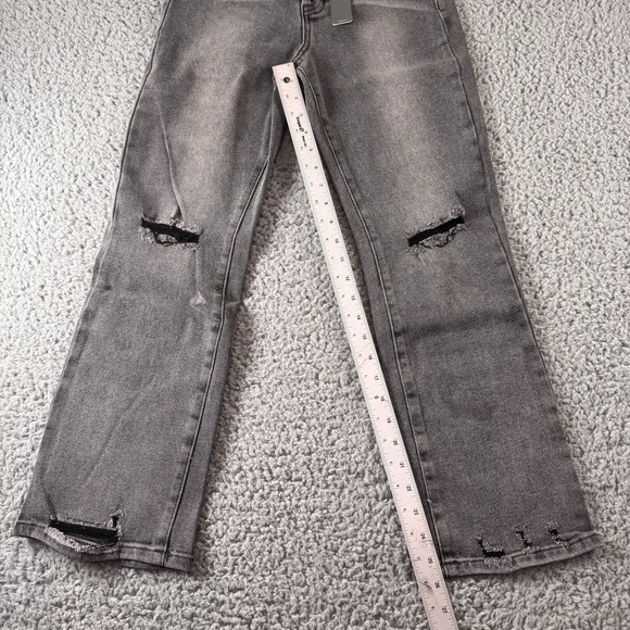 Tractr Button Me Up Grey High Rise Stretch Distressed Crop Jeans Sz 4/27 NWT - Picture 9 of 13